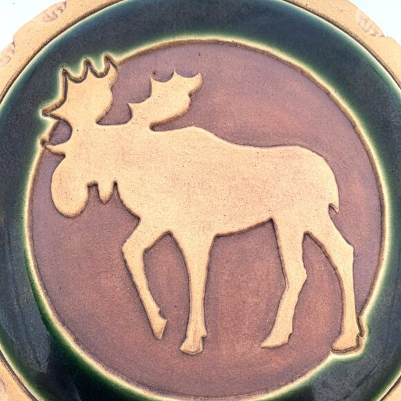 Moose Stoneware Bread Warmer Food Tile w/Basket Hot or Cold Trivet Handcrafted - Picture 5 of 12